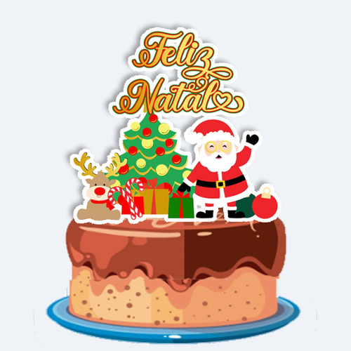 Topo De Bolo Topper Feliz Natal Papai Noel Rena 5236