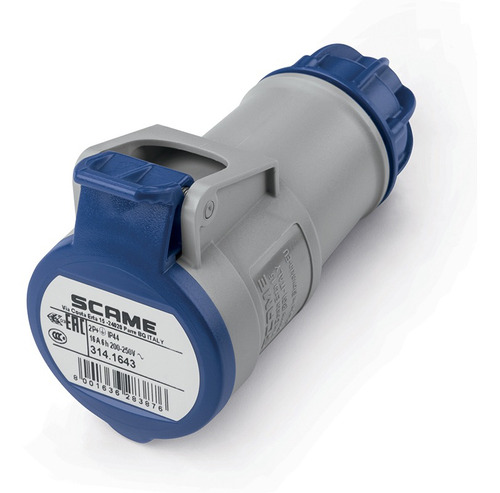 Ficha Industrial Hembra Acople Scame 2p+t 16a 6h Ip44 Color Azul