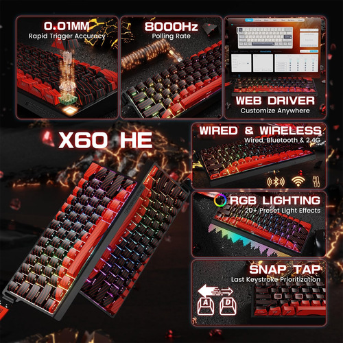 Teclado Mecánico Mambasnake X60he--60% Switch Magnético 8khz