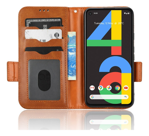 Funda De Cuero Marrón For Google Pixel 4a 4g