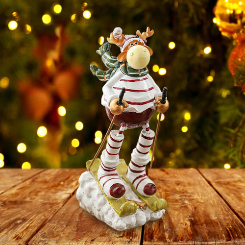 Figura De Reno Esquiando De Navidad Para Estanterías De