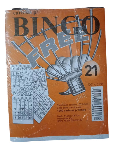 Conjunto Cartelas 12 Blocos Jogo Bingo 1200 Folhas 13,7x11cm