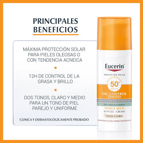 Eucerin Oil Control Protector Solar Facial Tono Claro Fps50