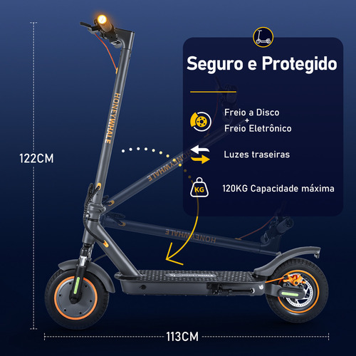 Honeywhale M2 Max-b Patinete Eletrico Adulto, Scooter Eletrica Com Motor De 500w, 32 Km De Autonomia, Velocidade Máxima De 32 Km/h, Honey Whale Patinete Elétrico Dobrável Com Bluetooth