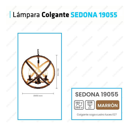 Colgante Led Soga 4 Luces Diseño Retro Cabaña Sedona E27