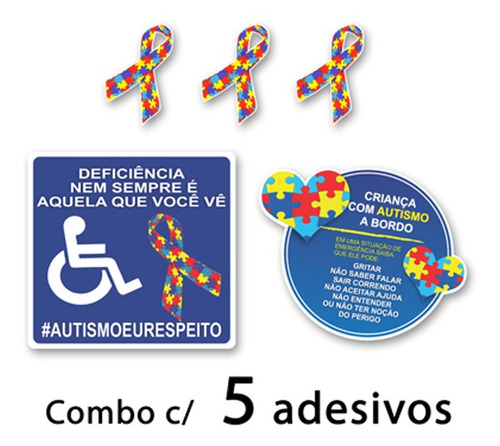 5 Adesivos Autismo - Deficiência Simbolo Autista A Bordo  