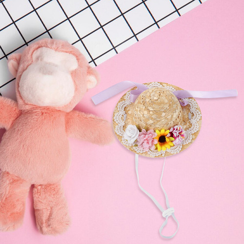 Mini Sombrero De Paja: Sombrero En Miniatura Con Lazo Y Flor