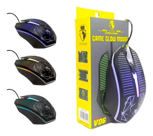 Ratón USB profesional Game V06 con LED para juegos RGB, color negro