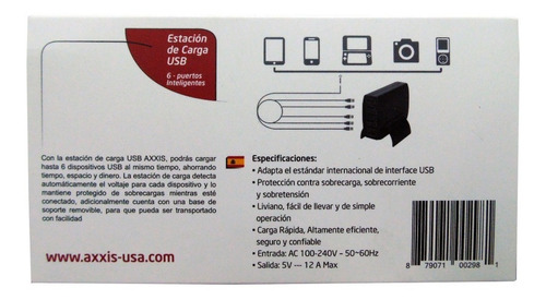 Imagen 5 de 7 de Estacion De Carga Usb 6 Puertos 60w 12a Axxis C/base Nuevo