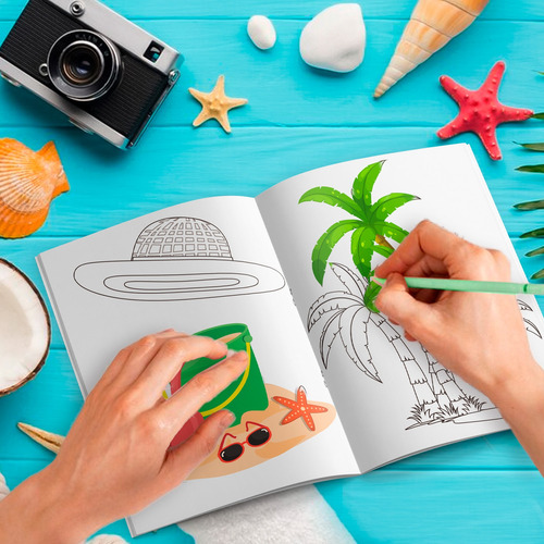 24pcs Libro Para Colorear Verano Con Lápices De Colores
