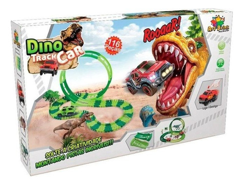 Brinquedo Pista 4 Dinos E Carrinho Track Car 116 Pçs