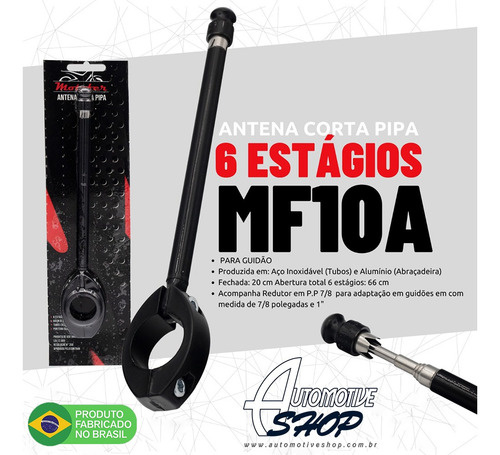 Imagem 6 de 6 de Antena Corta Pipa Moto Retrátil Guidao Aço Inox 7/8 Preto