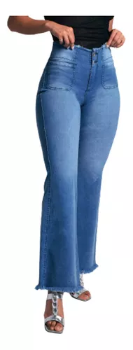 Jeans Pantalon Cargo Elastizado Tiro Alto Chupín Mujer Moda