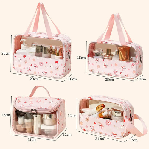 Set De Neceser Rosa De 4 Piezas, Bolsa De Cosméticos De Viaj