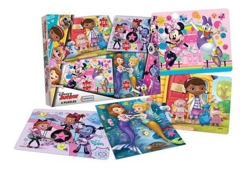 Pack X 4 Puzzle Disney Junior -12+18+ +24+36 Piezas Original