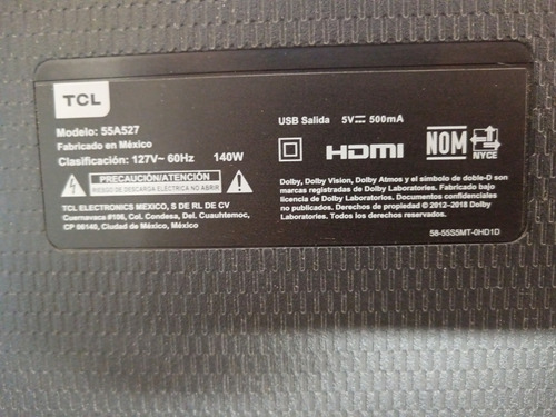 Pantalla Tlc 55a527 Completa Para Partes (Usado)