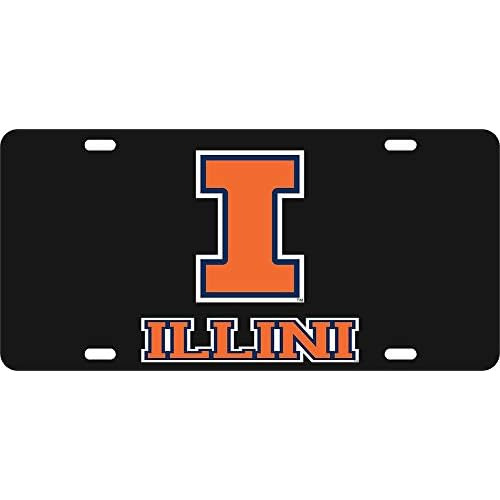 Placa De Licencia De Illinois Fighting Illini Negra