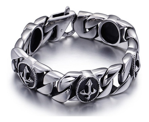 Bracelete Masculino Aço Inoxidável Crucifixo Tribal Gótico