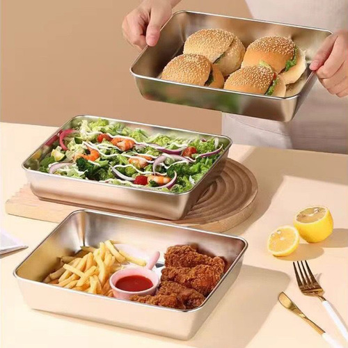 Bandeja De Comida Rectangular De Acero Inoxidable L 0004