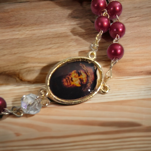 Rosario Precisosa Sangre De Cristo Perla Cristal Recuerdo Color Rojo