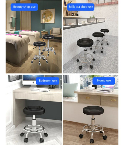 Silla Taburete Giratorio 5 Ruedas Reposa Pies Negro