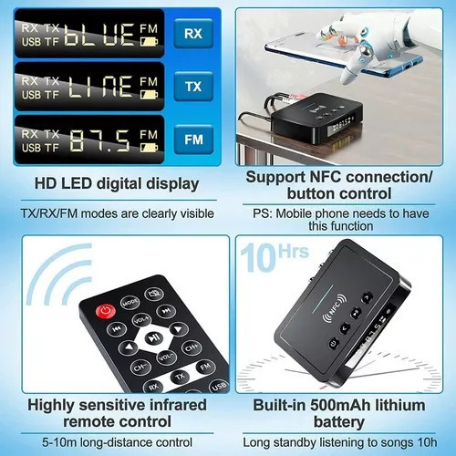 // Transmissor/receptor De Áudio Estéreo Bluetooth 5.0 A