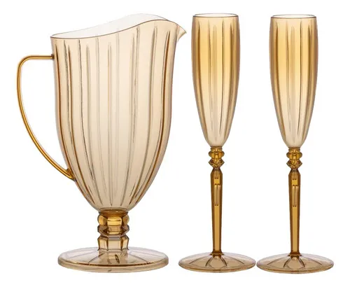 Jarra acrílica Liv Luxury de 1,6 l y 4 copas de vino espumoso de 145 ml