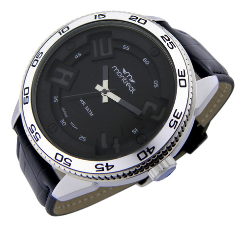 Reloj Montreal Hombre Ml1261 Caja Grande Malla Cuero Sintet.