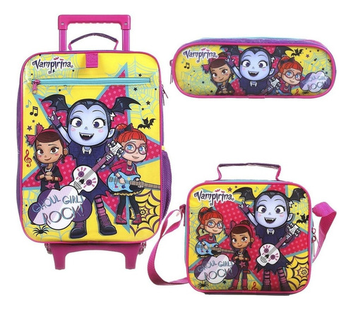 Kit Mochila Escolar Vampirina Lancheira Estojo Duplo