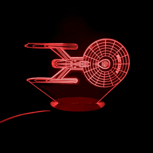 Lámpara 3d Nave Uss Enterprise Star Trek Base Madera