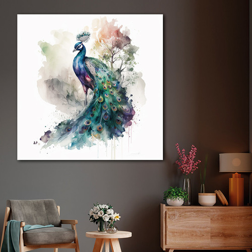 Cuadro Canvas Aves Pavo Real Animales Abstract 90x90 An7