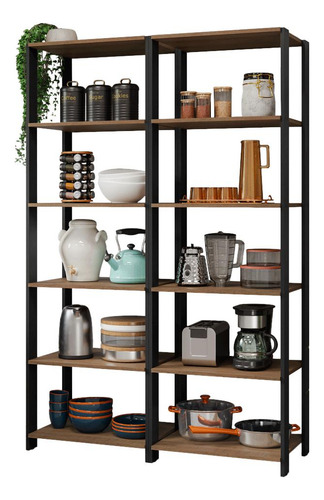 Armário Estante Multiuso10 Prateleiras 118cm Madesa Rp Cor Rustic/Preto