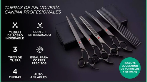 Kit Máquina De Cortar Pelo Perros + Set De 4 Tijeras Azul