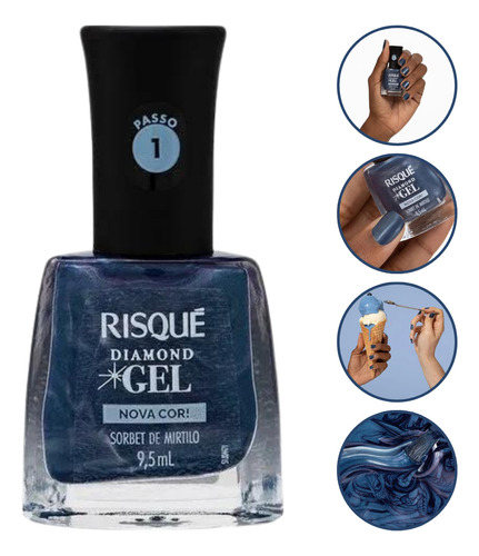 Esmalte Sorbet Mirtilo Metalizado Diamond Gel Risque 9,5ml