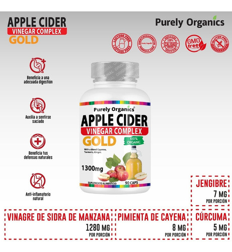 Combo 2 Vinagre De Manzana Gold 100% Organico 90 Capsulas Sabor Sin sabor