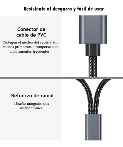 Cable De Audio Auxiliar Type C A 2 Rca 1.2m, Cable Rca Audio Auxiliar Techwolf Con Chip Dac 24bit/96khz Color Gris Para Teléfonos, Mp3, Tabletas, Parlantes, Tv Inteligente Y Pc
