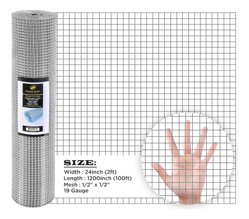 Tela De Hardware De 24 Pulgadas X 100 Pies, Malla De 1/2 Pul