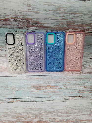 Funda De Brillo Fantasia Para Samsung A12 Negro Plateado