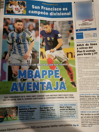 Periódico Ovaciones Mbappé A Ventaja A Messi Diciembre 2022