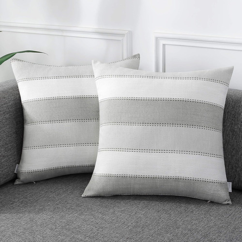 Funda De Almohada Decorativa Lino Y Algodón, 60x60 Cm, Gris