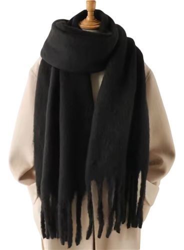 Echarpe Bufanda De Lana Otoño Invierno Maxi Bufanda Unicolor Color Negro Talla Estándar