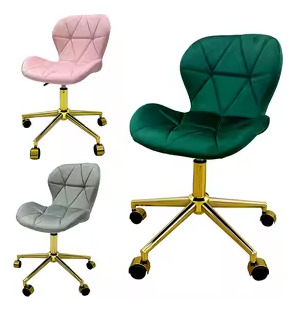 Silla De Escritorio Acolchada Mariposa Felpa Base Color Oro