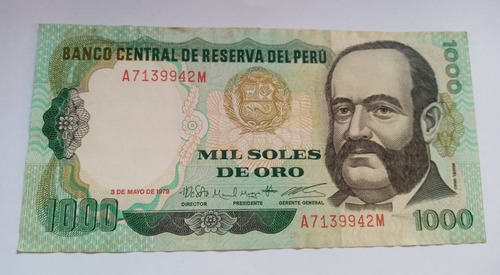 Imagen 1 de 2 de Billete 1000 Soles De Oro 1979