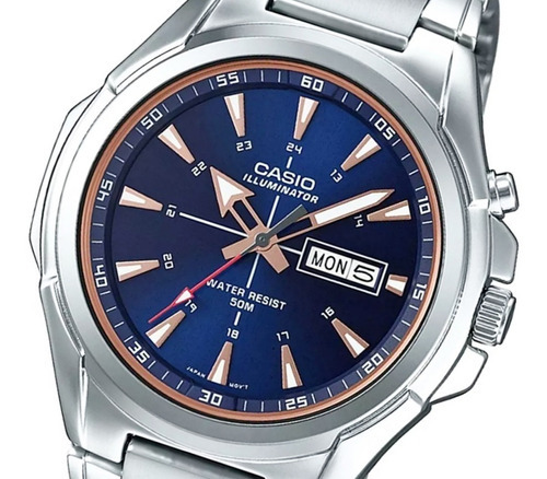 Reloj Hombre Casio Cod: Mtp-e200d-2a2 Sumergible Luz Led Color de la malla Plateado Color del bisel Plateado Color del fondo Azul