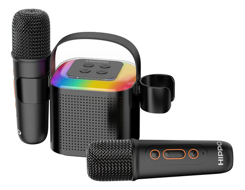 Parlante Bluetooth Karaoke Hippo 5w, 2 Micrófonos Color Negro