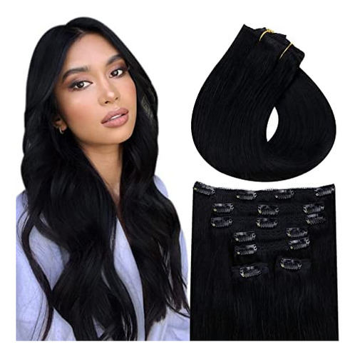 Vivien Jet Black Hair Extensions Clip En 24 Pulgadas 6j3lz