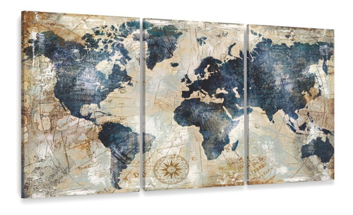 Quadro Mapa Mundi Rústico Elegante Sala 180x90 Canvas