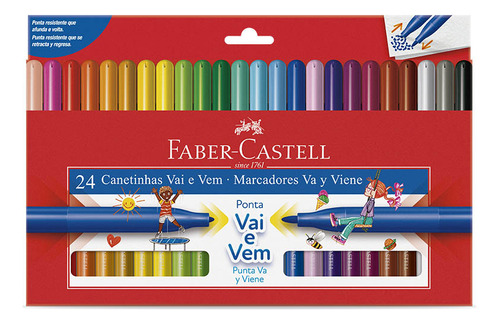 Canetinhas Faber Castell 24 Cores Hidrocor Ponta Vai E Vem