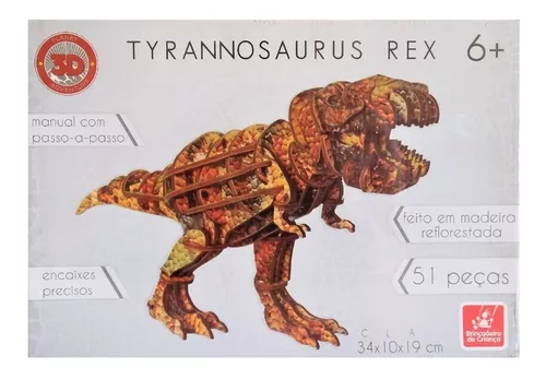 Brinquedo Quebra Cabeça 3d Dinossauro Tiranossauro Rex Mdf : :  Brinquedos e Jogos