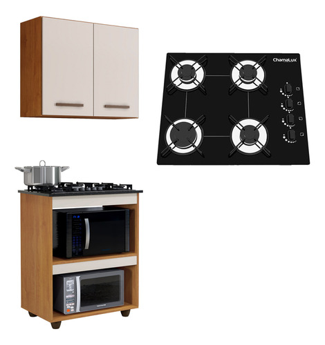 Kit Cozinha Balcão Armário Turim E Cooktop 4 Bocas Chamalux